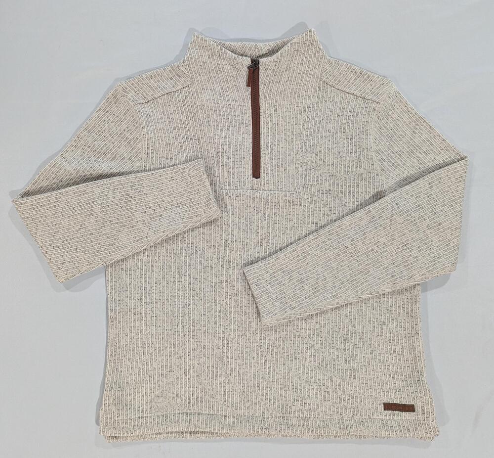 Cinch Sweater Mens L Beige 1/4 Zip Mock Neck Ribbed Knit Polyester Pullover